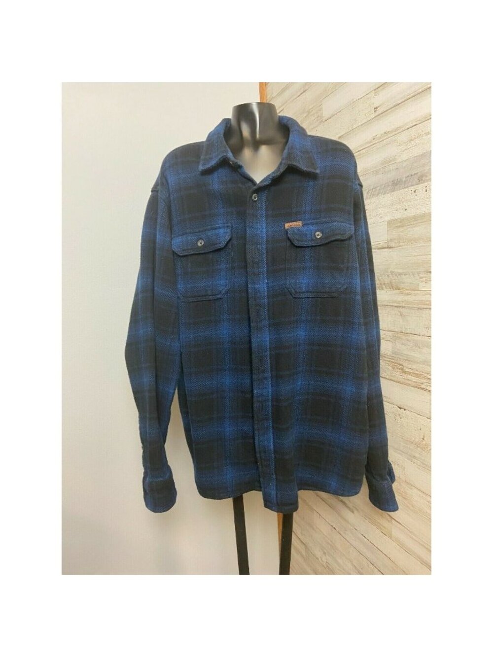 Men's Orvis XL Flannel Shirt Jacket Blue Plaid Button-Up Long Sleeve Shacket